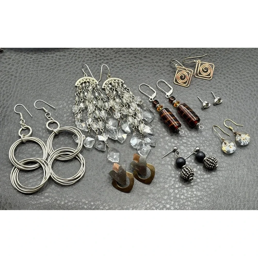 Vintage To Modern Earrings Lot 8 Pairs Mixed Metals Crystals Dangle Bead Stud